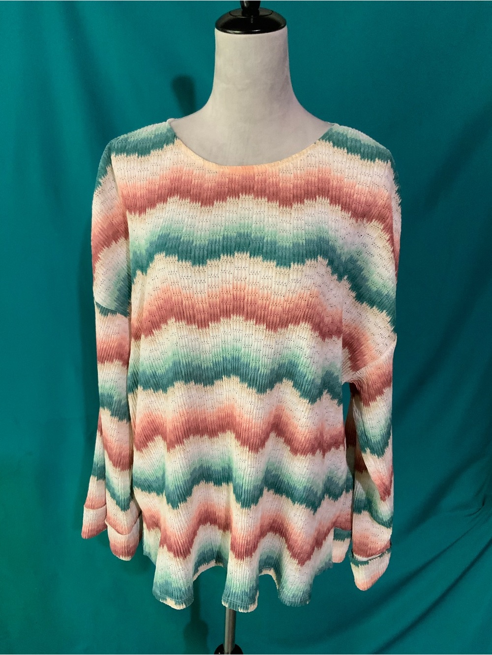 Show Me Your Mumu Coral, Teal & Cream Chevron Knit Lightweight Beach Coverup Top